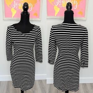 Old Navy Black White Stripe 3/4 Sleeve Midi Dress (SP)